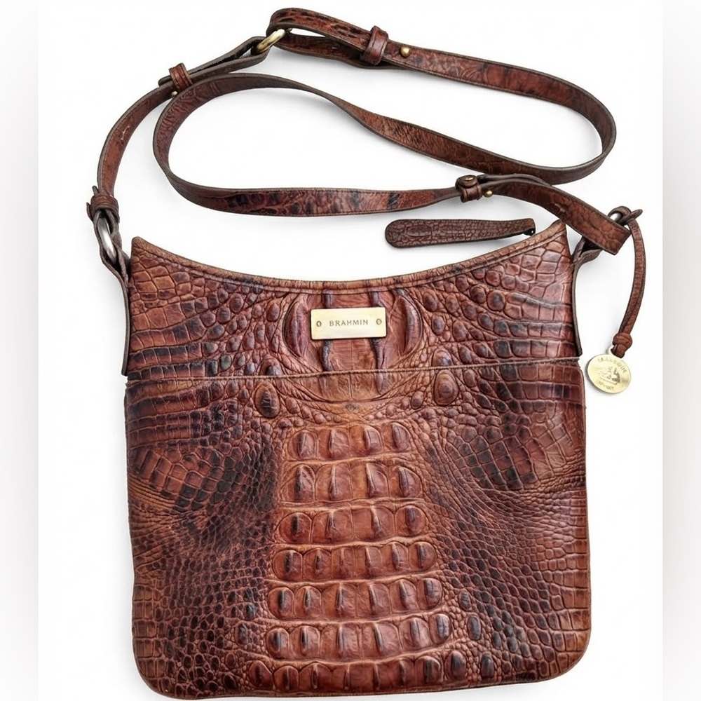 Brahmin Katie Crossbody Bag in Pecan Melbourne Croc-Embossed Leather